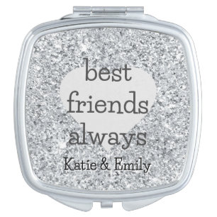 Silver Glitter Best Friends Always Names Compact Mirror