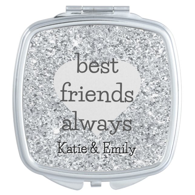 Silver Glitter Best Friends Always Names Compact Mirror (Front)