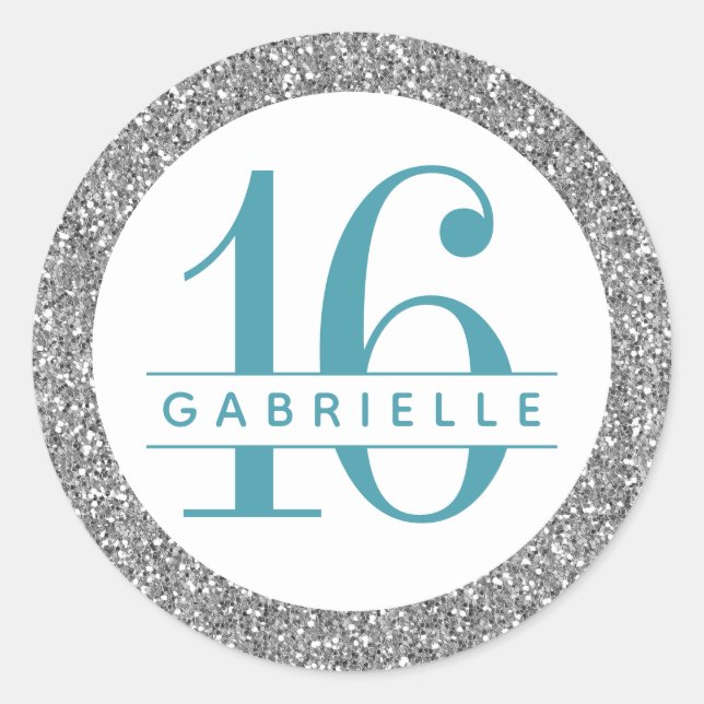 Silver Glitter Birthday Favor Sticker Label (Front)