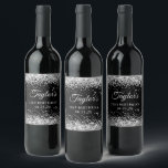 Silver Glitter Black 21st Birthday Wine Label<br><div class="desc">Create your own 21st birthday party wine label stickers.
Girly faux sparkly silver glitter over a customizable solid color black background.
Customize the font styles to create your own favor sticker design for her special celebration.
A classic elegant calligraphy paired with an all caps serif font.</div>