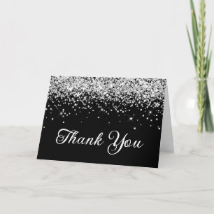 Silver Glitter Black 50th Birthday Letterpress Thank You Card