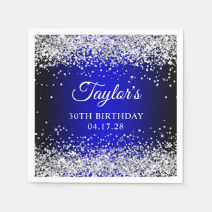 Silver Glitter Black Blue Ombre 30th Birthday Napkins