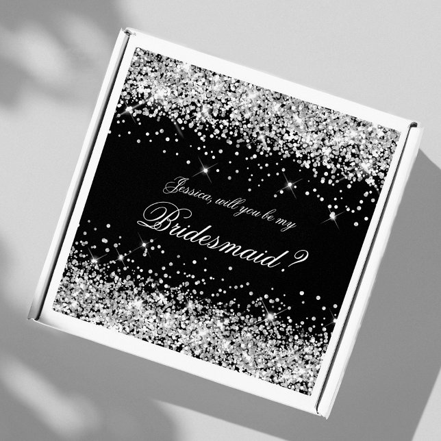 Silver Glitter Black Bridesmaid Proposal Gift Box Sticker (Creator Uploaded)