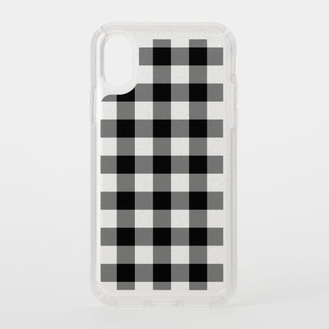 Silver Glitter Black Buffalo Check Pattern Speck iPhone XS Case (Front)