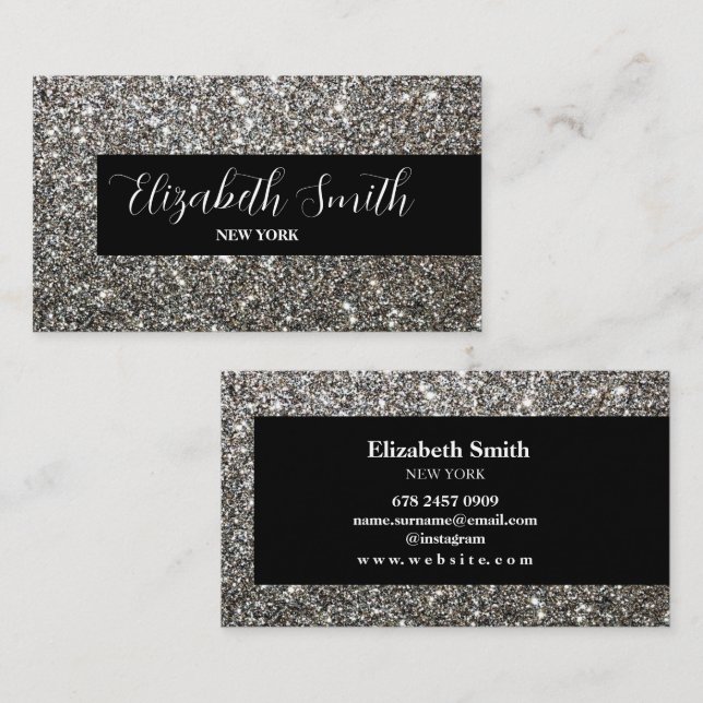  Silver Glitter Black Business Card (Front/Back)