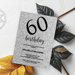 Silver Glitter Black Calligraphy Birthday Invitation