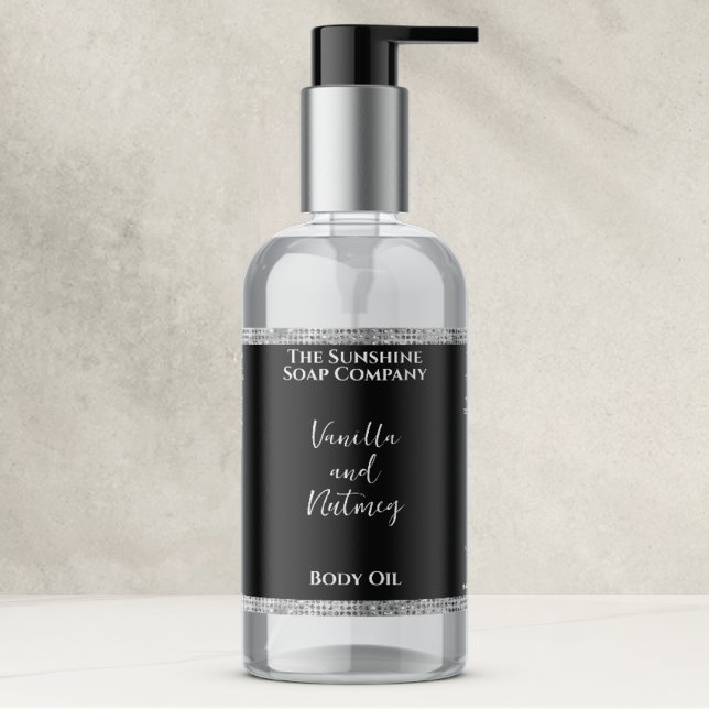 Silver Glitter & Black Cosmetics Bottle Label (Creator Uploaded)