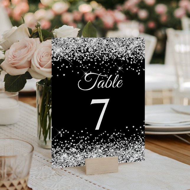 Silver Glitter Black Elegant Calligraphy Table Number (Silver Glitter Black Elegant Calligraphy Table Number)