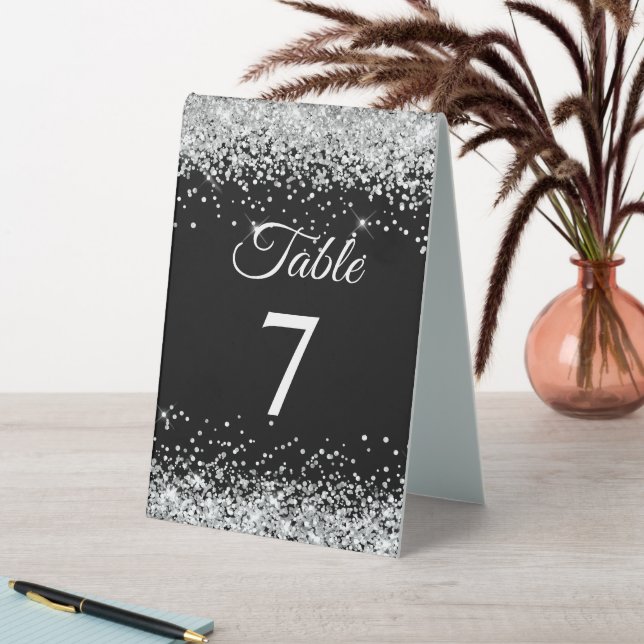 Silver Glitter Black Elegant Table Number Table Tent (In SItu (Table))