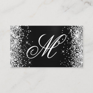 Silver Glitter Black Foil Fancy Monogrammed Business Card
