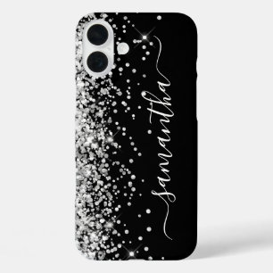 Silver Glitter Black Girly Signature iPhone 16 Plus Case