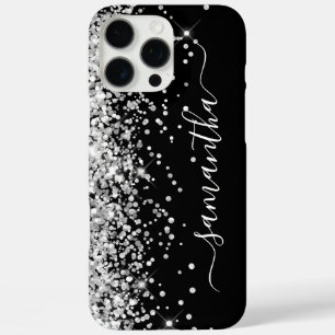 Silver Glitter Black Girly Signature iPhone 16 Pro Max Case