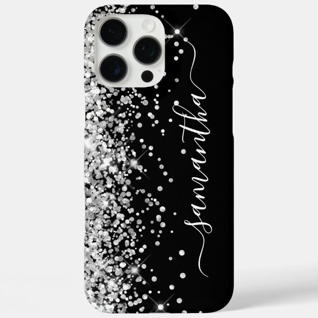 Silver Glitter Black Girly Signature Case-Mate iPhone Case (Back)
