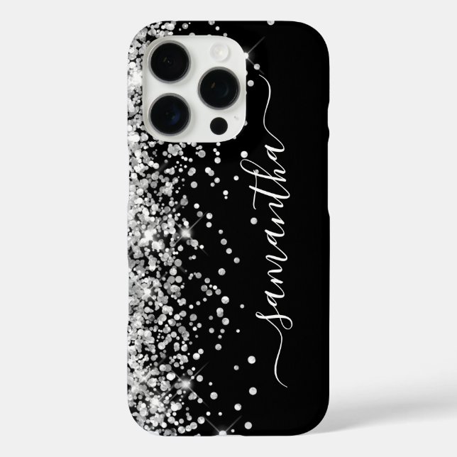 Silver Glitter Black Girly Signature Case-Mate iPhone Case (Back)