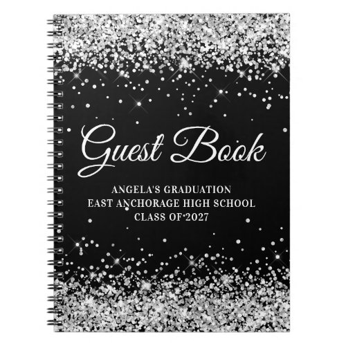 Silver Glitter Black High School Graduation Guest Notebook