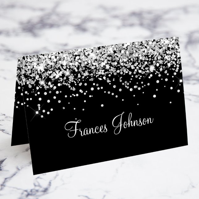 Silver Glitter Black Individual Name Place Cards (Silver Glitter Black Individual Name Place Cards)