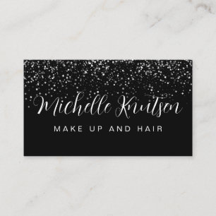 Silver Glitter Black Makeup Artist Hair Salon Business Card