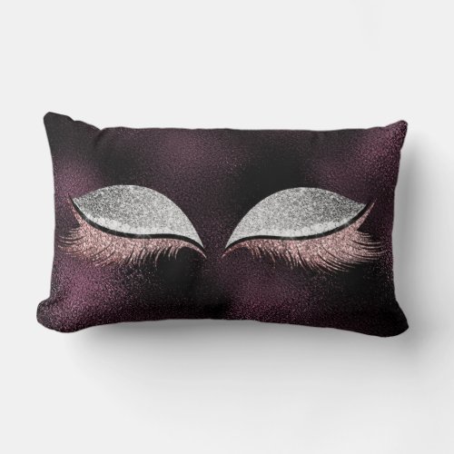 Silver Glitter Black Makeup Lashes Purple Glass Lumbar Pillow