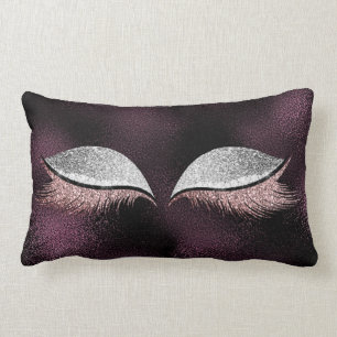 Silver Glitter Black Makeup Lashes Purple Glass Lumbar Pillow