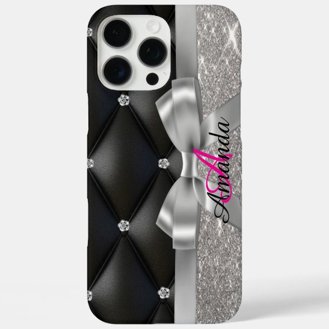 Silver glitter black monogram  Case-Mate iPhone case (Back)