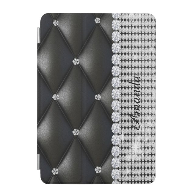 silver glitter black  monogram i pad case (Front)
