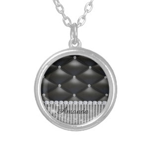 silver glitter black monogram plated necklace