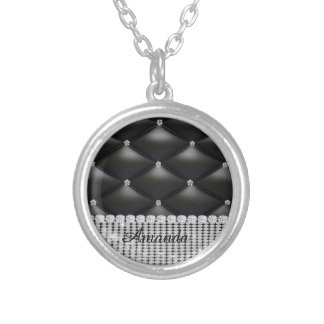 silver glitter black  monogram  plated necklace