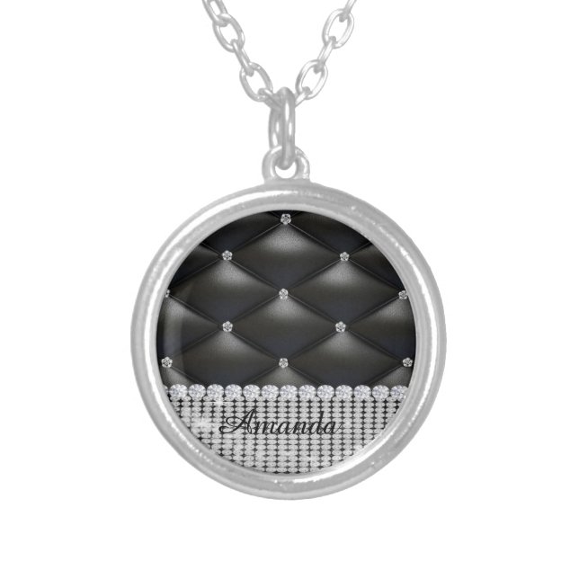 silver glitter black  monogram  plated necklace (Front)