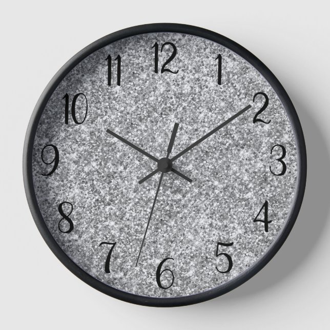 Silver Glitter Black Number Clock (Front)