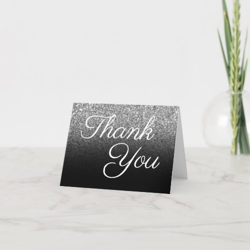 Silver Glitter Black Ombre Thank You Card
