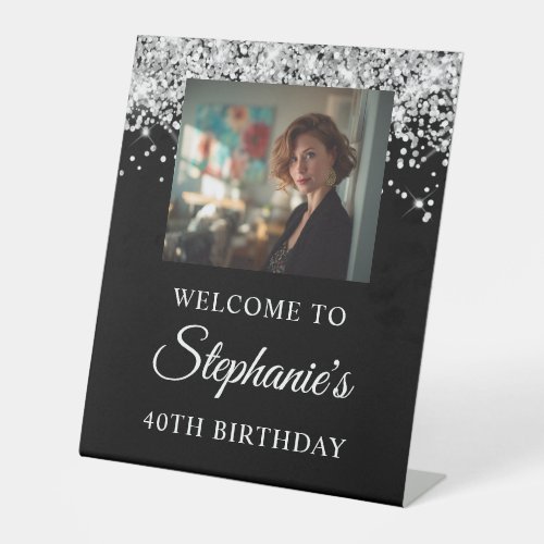 Silver Glitter Black Photo 40th Birthday