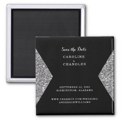 Silver Glitter  Black Photo Wedding  Save The Dat Magnet