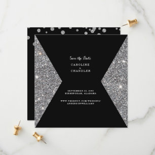 Silver Glitter & Black Photo Wedding Save The Date
