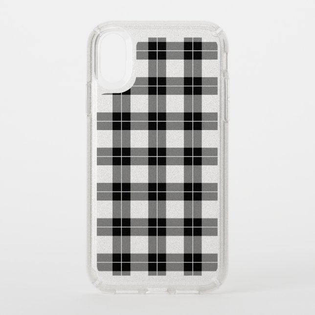 Silver Glitter Black Plaid Pattern Speck iPhone XR Case (Front)