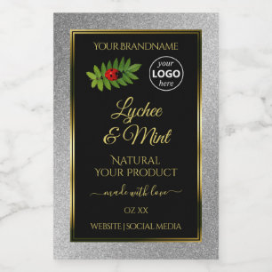 Silver Glitter Black Product Labels Ladybug Logo