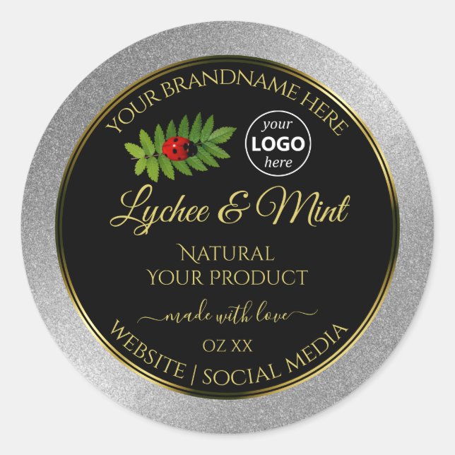 Silver Glitter Black Product Labels Ladybug Logo (Front)