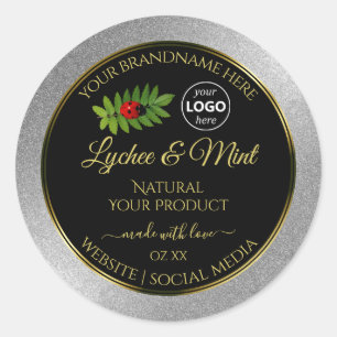 Silver Glitter Black Product Labels Ladybug Logo