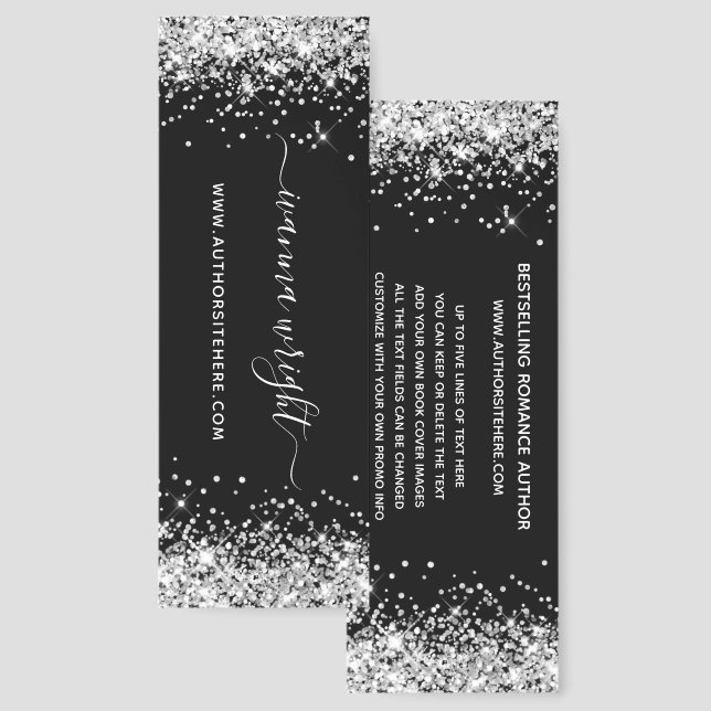 Silver Glitter Black Signature Style Author Bookmarks (Front & Back)