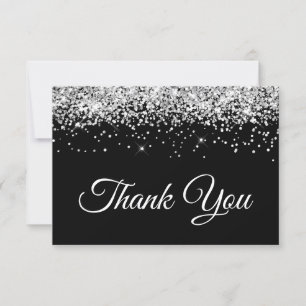 Silver Glitter Black Sweet 16 Thank You Card