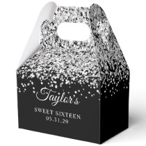 Silver Glitter Black Sweet Sixteen Favor Boxes