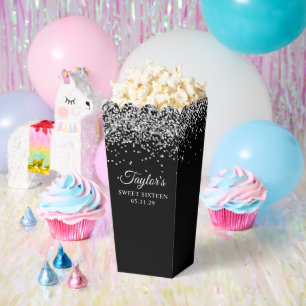 Silver Glitter Black Sweet Sixteen Favor Boxes