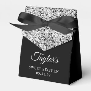 Silver Glitter Black Sweet Sixteen Favor Boxes