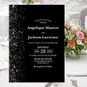 Silver Glitter Black Wedding Invitation