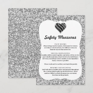 Silver Glitter Black & White Heart Safety Measures Enclosure Card