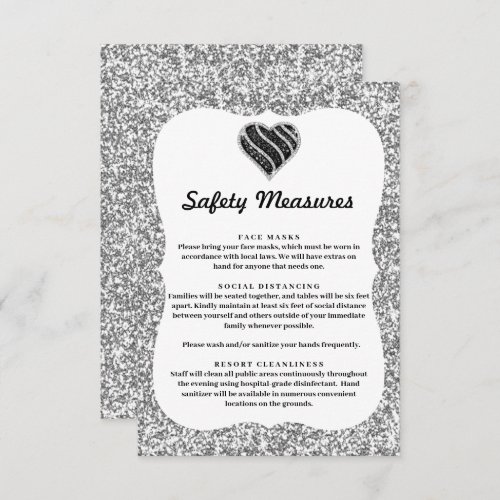 Silver Glitter Black  White Heart Safety Measures Enclosure Card