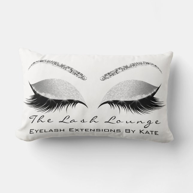 Silver Glitter Black White Makeup Eye Lashes Lumbar Pillow (Front)