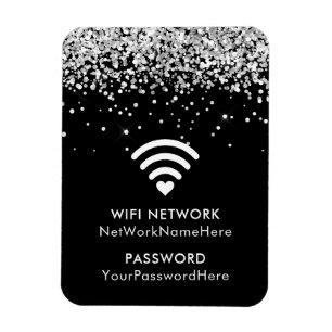 Silver Glitter Black WiFi Network and Password Magnet