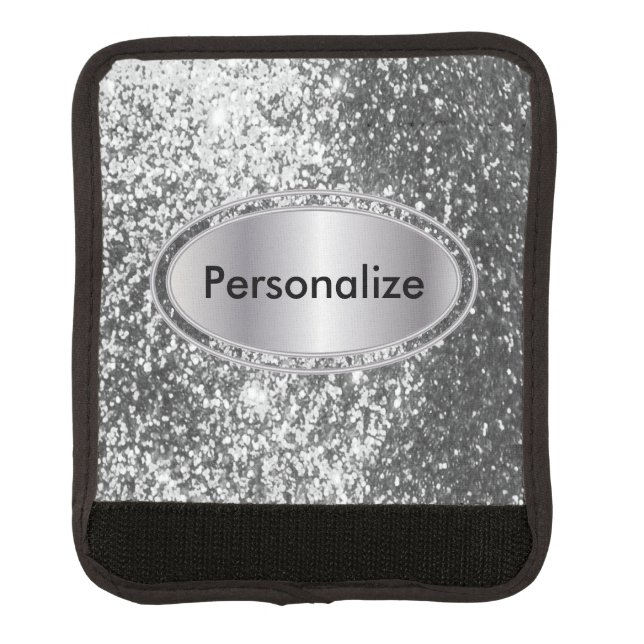 Silver Glitter Bling - Personalize Luggage Handle Wrap (Front)