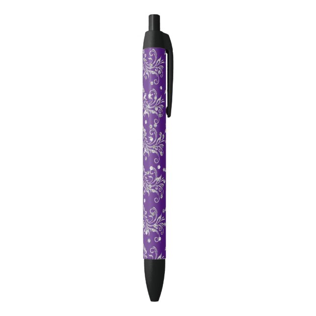 Silver Glitter, Bling, Purple Custom Pen (Bottom (Vertical))