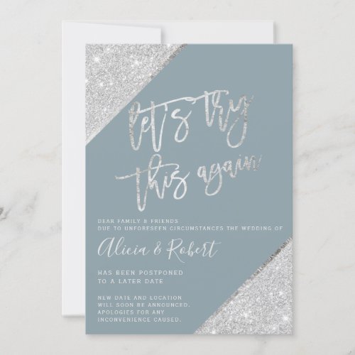 Silver glitter blue change the date try again save the date